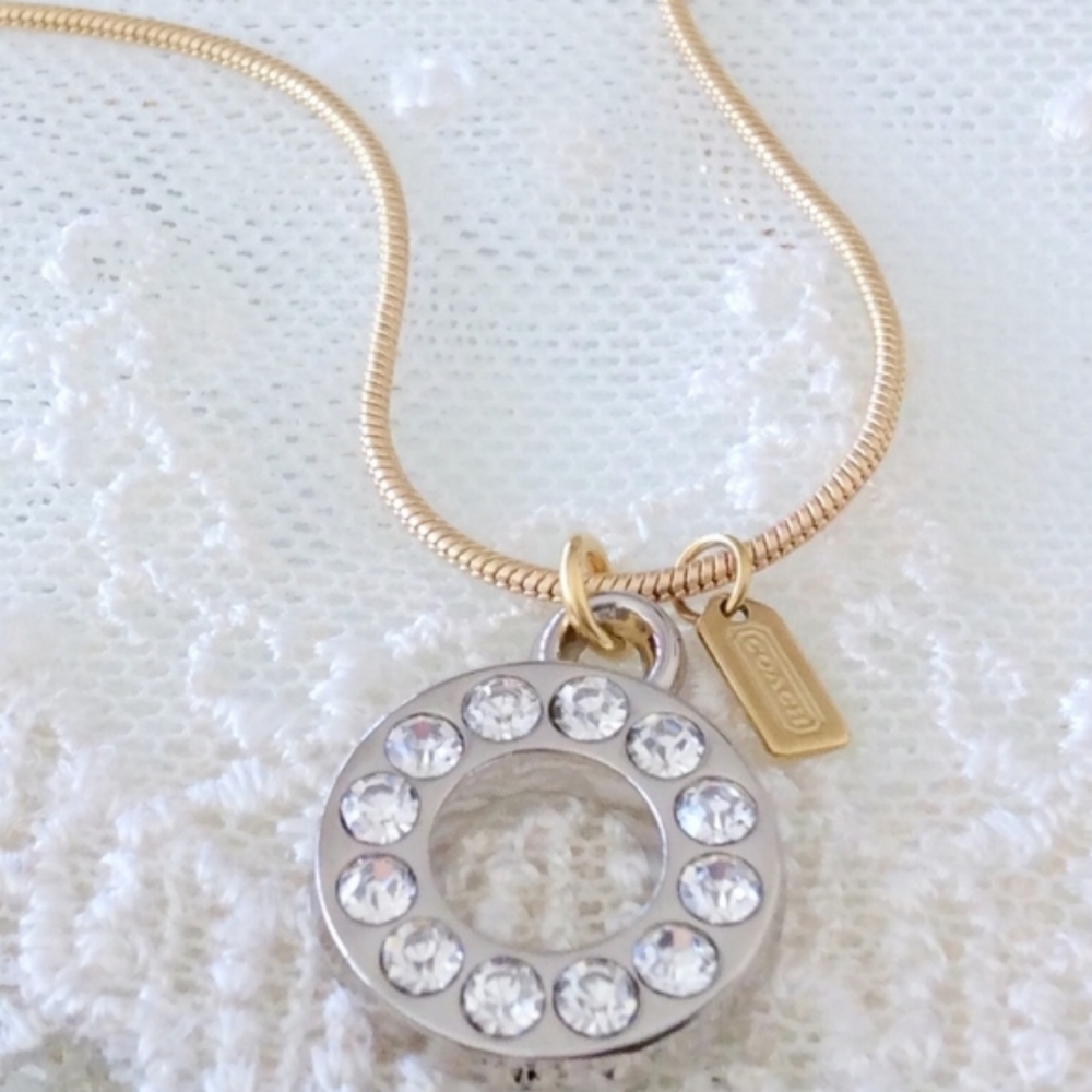 Coach Gold Necklace with Silver Crystal Pendant - Picture 2 of 2